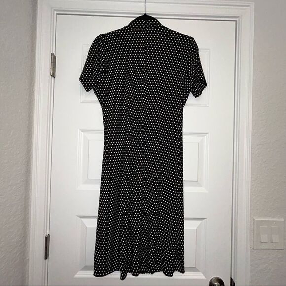 Norma Kamali Polka Dot Print Short Sleeve Faux Wrap Dress - Picture 9 of 10